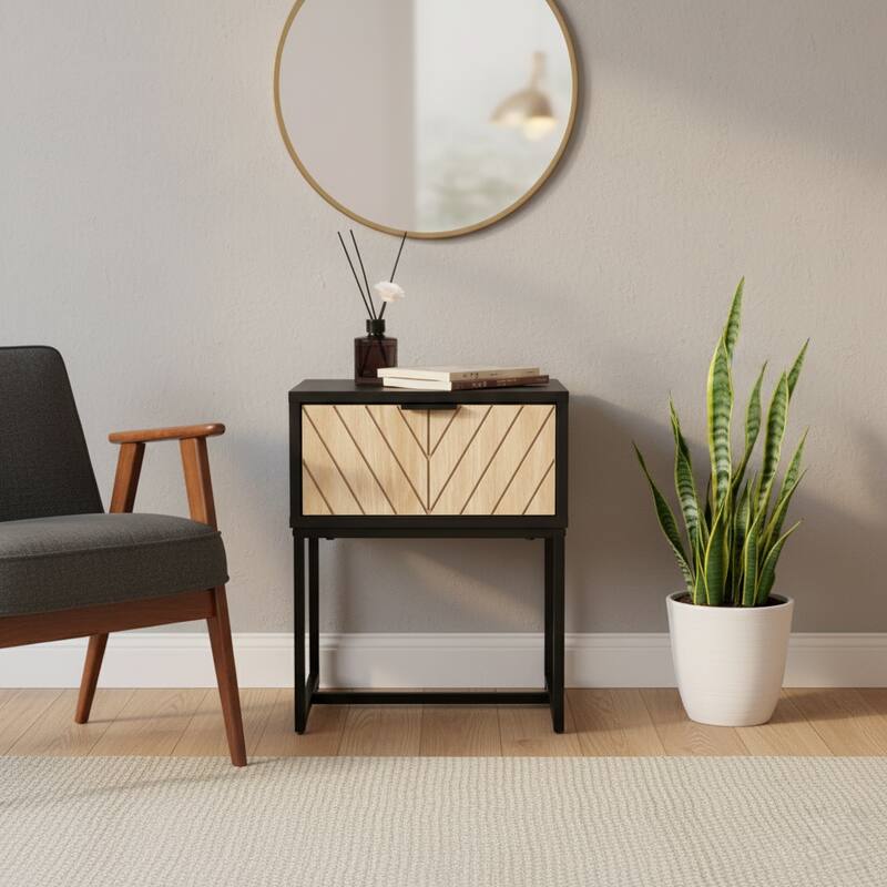 Bali Coastal Modern Console Table with Natural Wood Drawer - Black