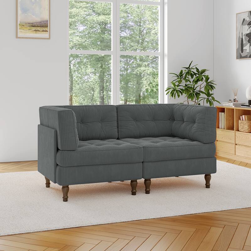 Modular Corduroy Corner Sectional Sofa Couch Set with Tufted Cushion
