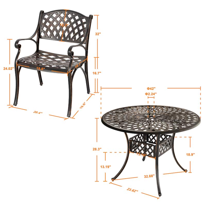 Outdoor 5-Piece Cast Aluminum Dining Set, Black with Gold-Painted Edge