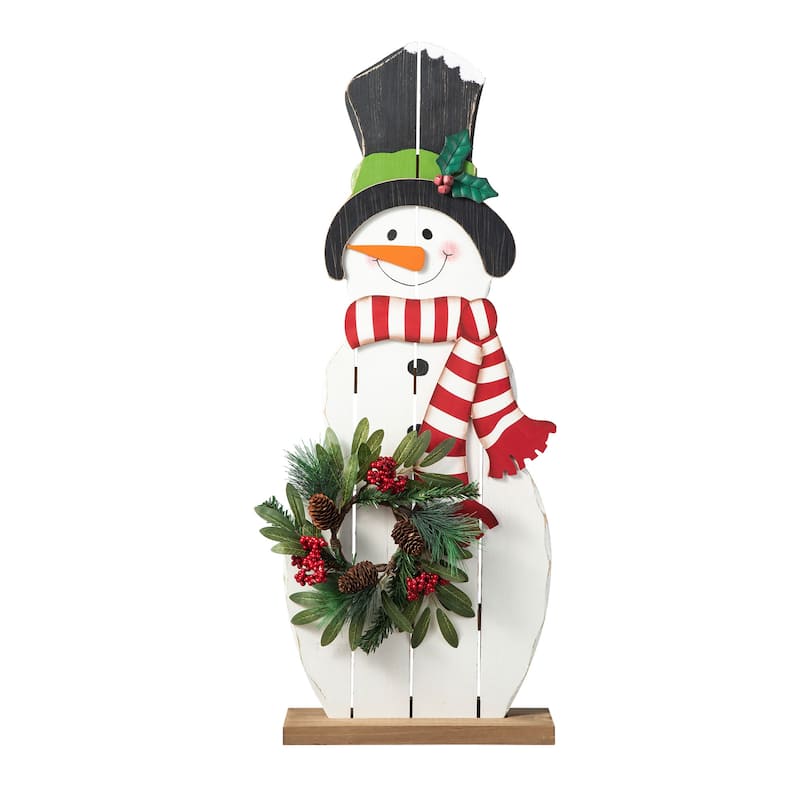 Glitzhome 36"H Christmas Wooden/Metal Snowman Porch Decor with Wreath - 36"