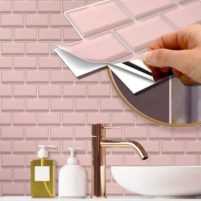 Walplus Blush Pink Subway Brick Peel and Stick Backsplash Tile Stickers