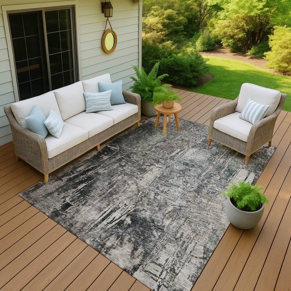 Machine Washable Indoor/ Outdoor Abstract Modern Chantille Rug