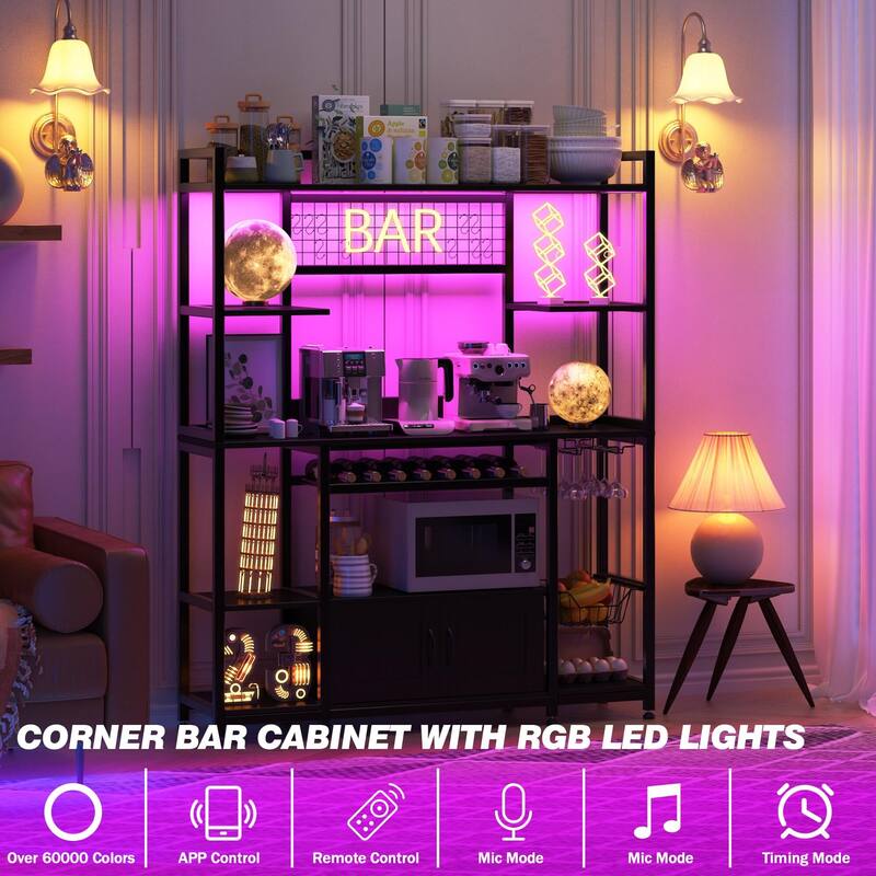 55" Bakers Rack with Power Outlet and LED Light