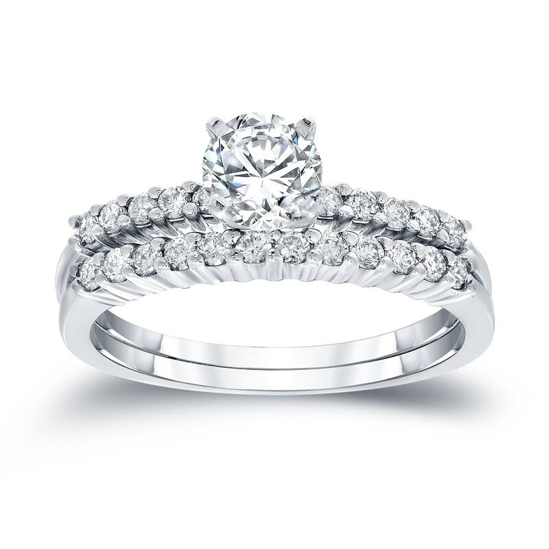 Auriya 14k Gold 1/2ctw Round Diamond Engagement Ring Set - White - 5