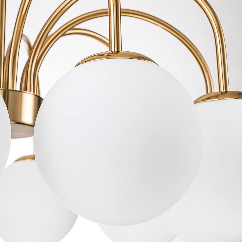 6/10-Light Modern Linear Sputnik Cluster Frosted Opaque Glass Globe Bubble Chandelier for Dining Room