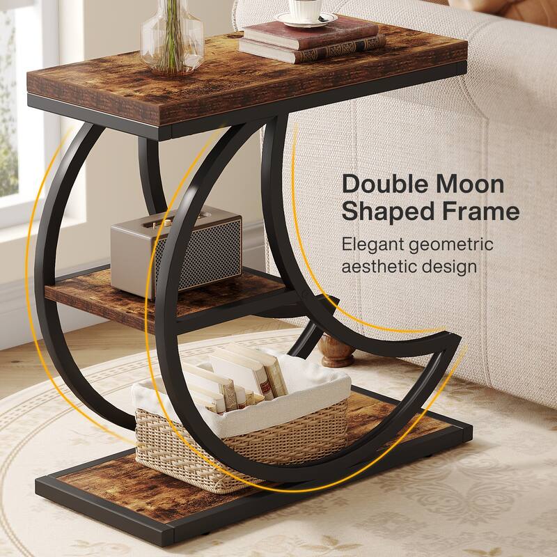 Industrial Crescent Frame End Table 3-Tier Side Table Living Room