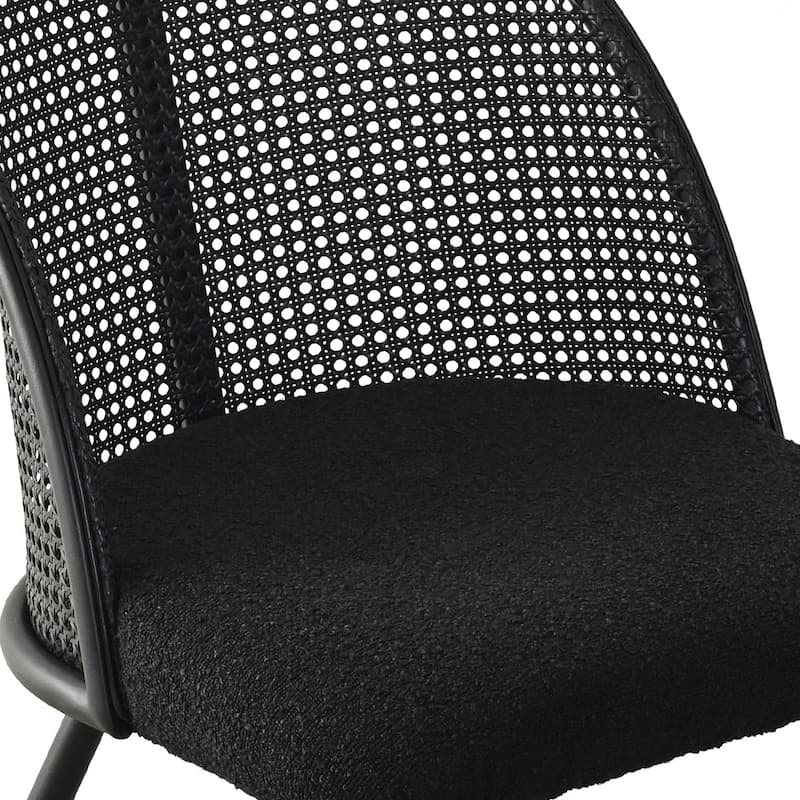 High Back Rattan Boucle Dining Chair