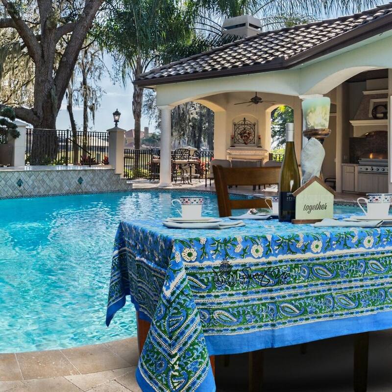 Royal Paisley Floral Cotton Block Print Tablecloth Rectangle