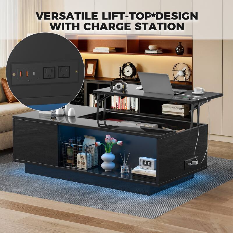 Pocassy 47" Modern LED Coffee Table with Lift Top Coffee Table