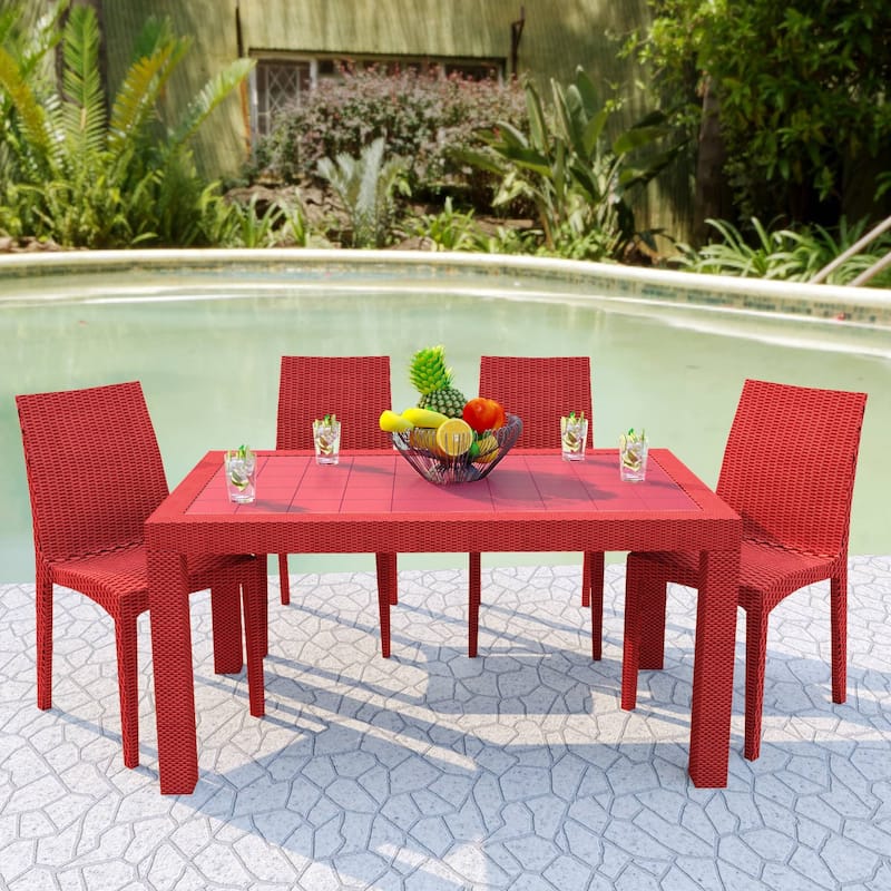Outdoor Patio Dining Chairs, Set of 4 Stackable Polypropylene Chairs with Woven Design for Garden, Deck, or Pool