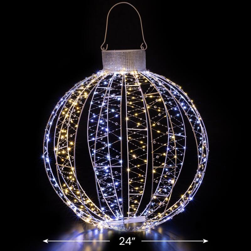 LED Lighted 3-D Ball Ornament Outdoor Christmas Decoration - 24" - Cool and Warm White