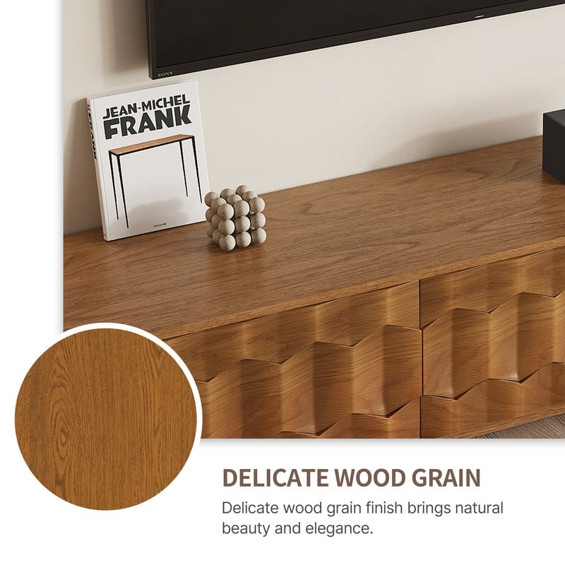 Mid Century Brown Wood TV Stands, Not Assembled Need, Media Console with 3-6 Drawers for Optional