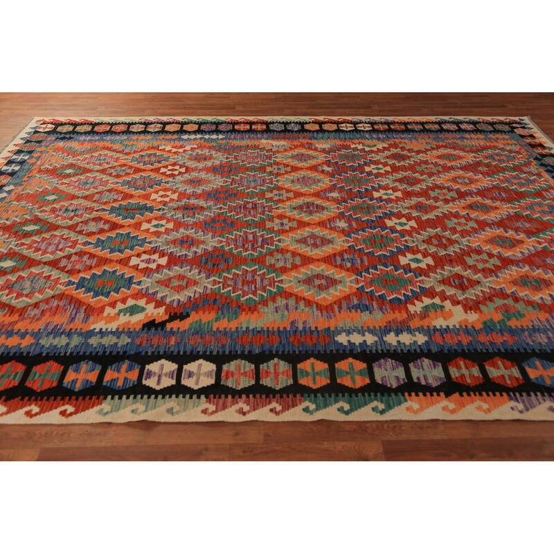 Orange Kilim Oriental Area Rug Handmade Wool Carpet - 8'5"x 11'2"