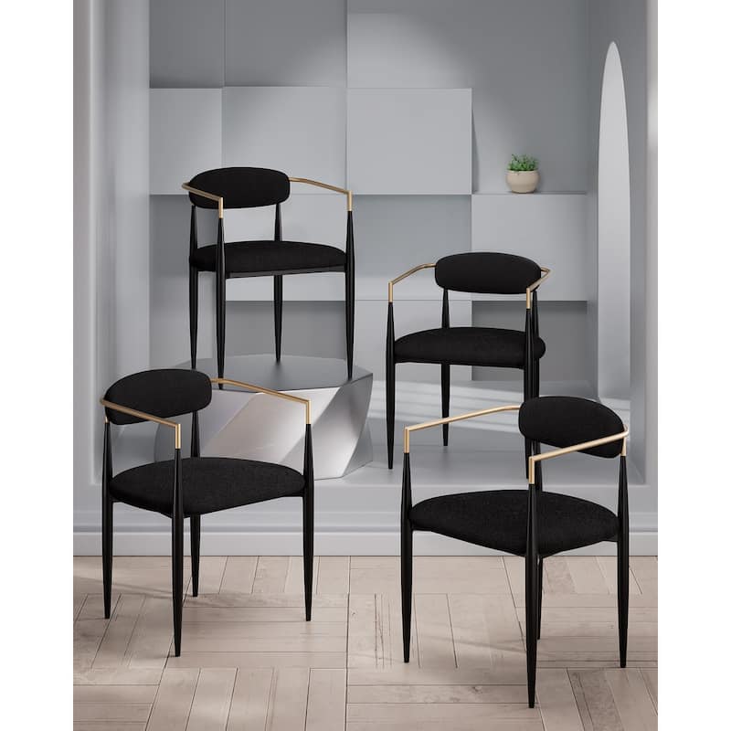 Morden Fort Modern Dining Chairs Upholstered Boucle Armchairs Set of 4 with Metal Frame - Black