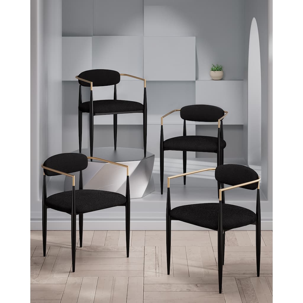 Morden Fort Modern Dining Chairs Upholstered Boucle Armchairs Set of 4 with Metal Frame