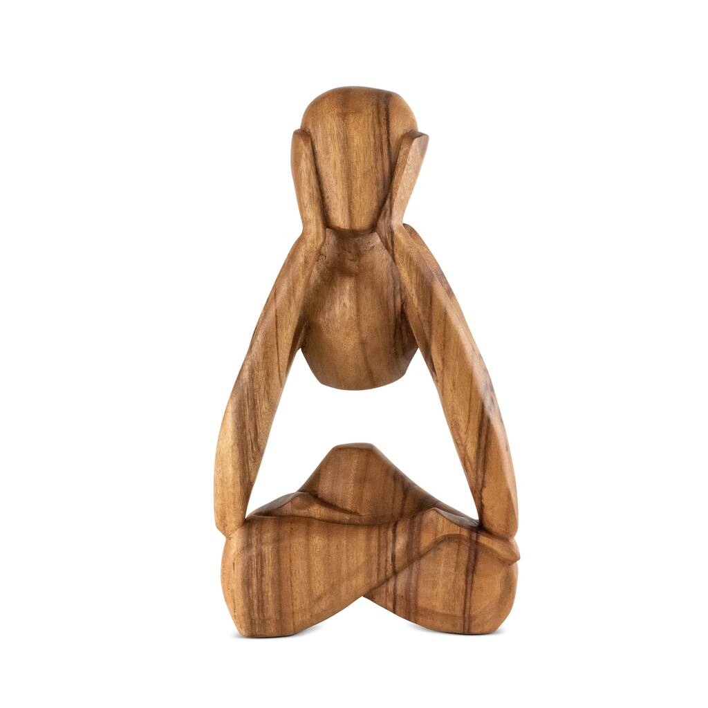 12" Wooden Handmade Abstract Sculpture Handcrafted "Daydreaming Man" Home Decor Figurine Accent Decoration Hand Carved Statue
