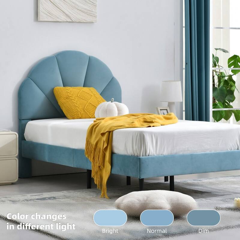 Upholstered Bed with Unique Seashell Headboard