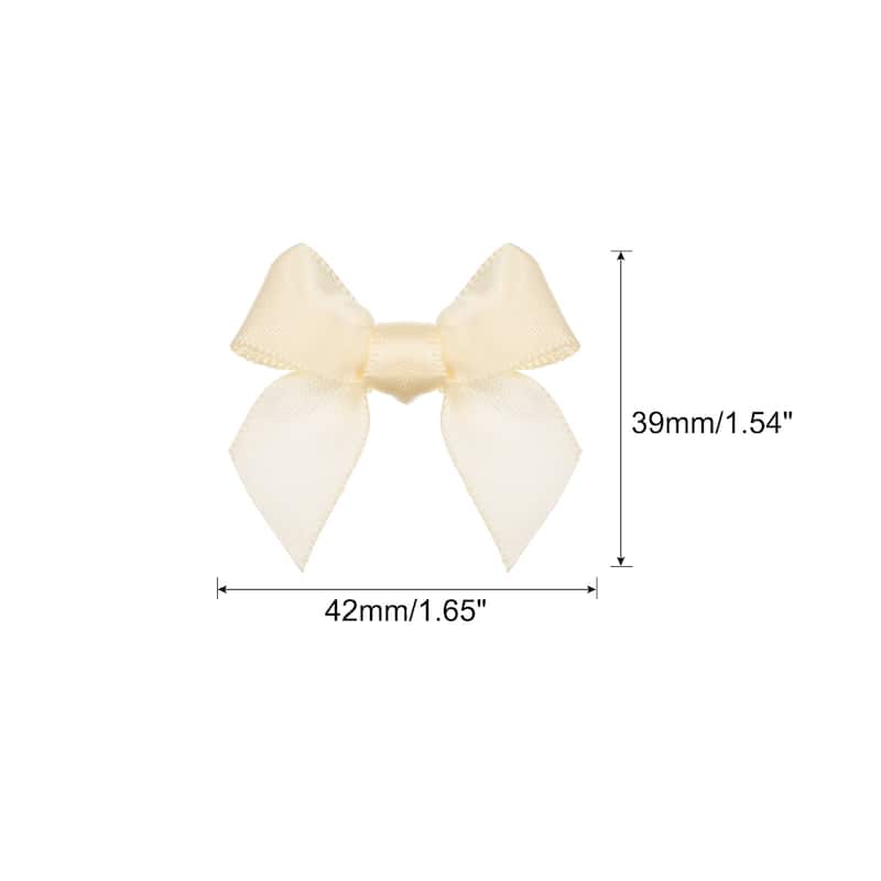 100Pcs Mini Ribbon Bow Mini Fabric Satin Ribbon Flower Bows - Light Yellow