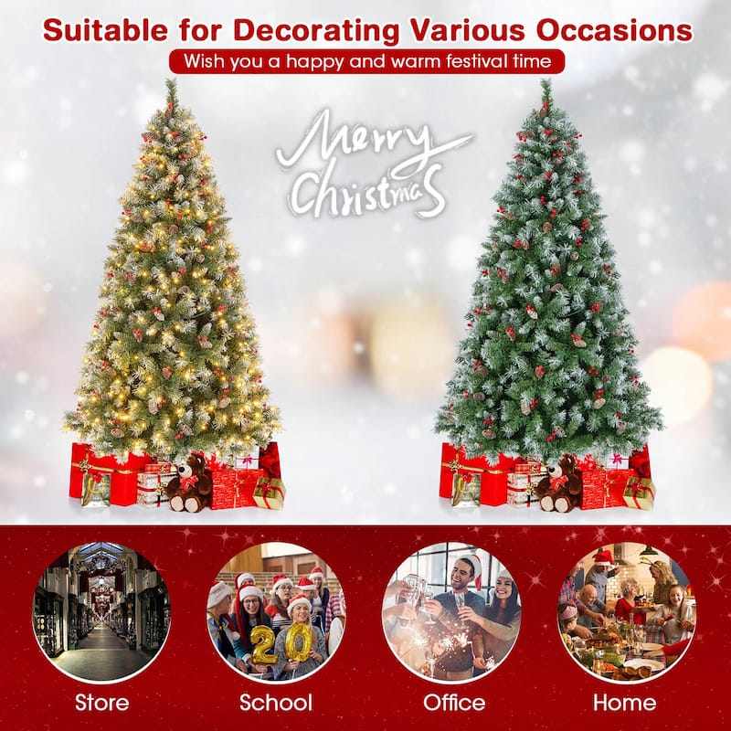 Gymax 7.5 FT Pre-Lit Christmas Tree Artificial Hinged Christmas Tree