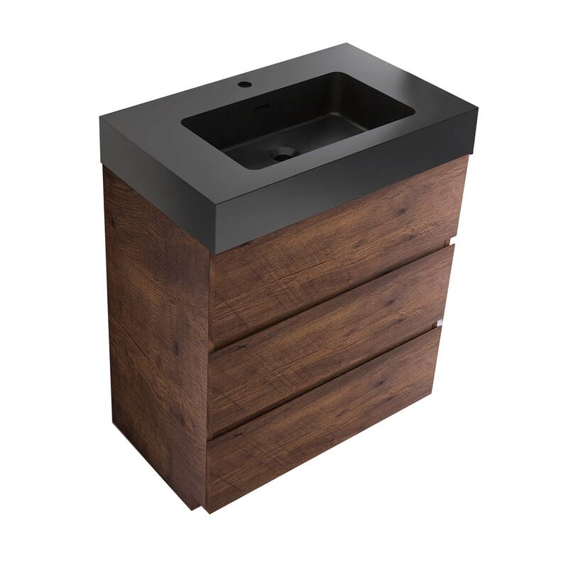24"/30"/36" Freestanding Bathroom Vanity Set with Black Integrated Quartz Sand Sink