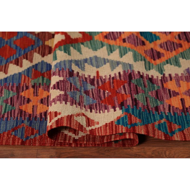 Colorful Kilim Oriental Area Rug Flatweave Orange Wool Carpet - 7'9"x 10'2"