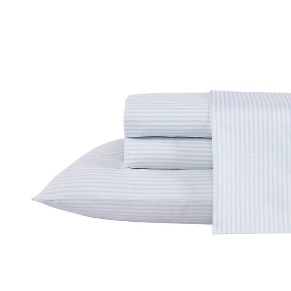 Laura Ashley Soft & Silky Sateen Printed Cotton Sheet Set - King - Ramona Blue