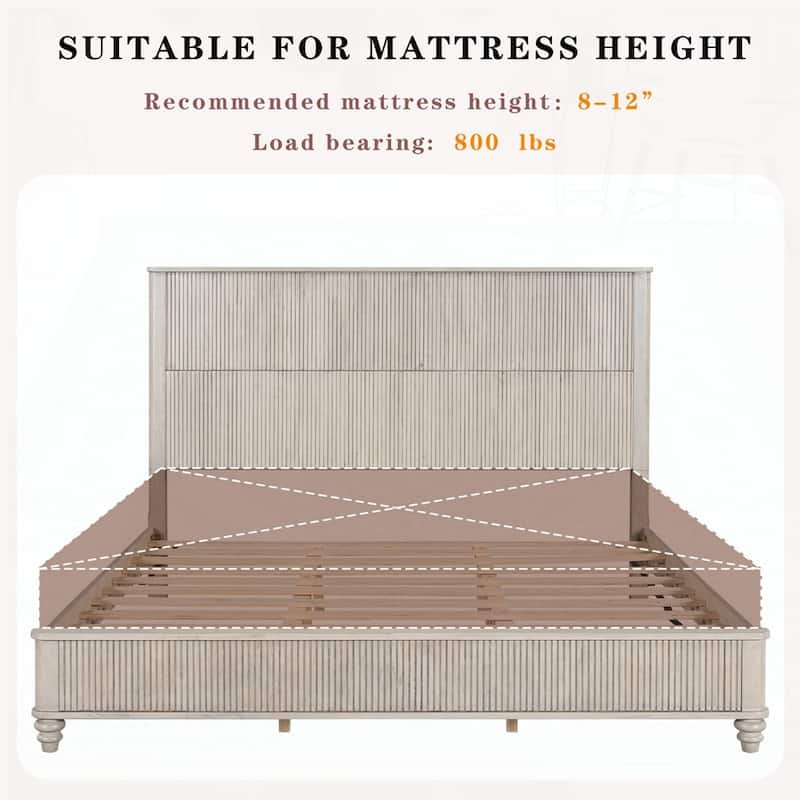 Solid Wood Bed Frame with Tall Headboard