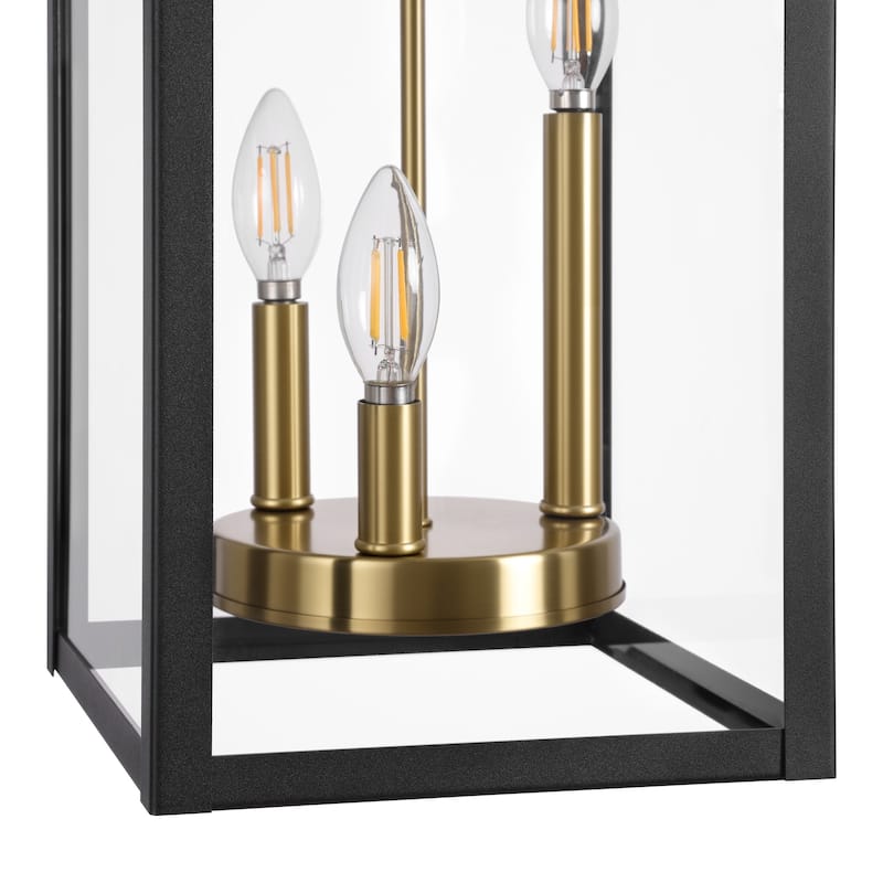 3-Light Transitional Outdoor Hanging Pendant Lantern with Clear Glass