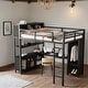 preview thumbnail 1 of 18, Full Size Metal Loft Bed with Wardrobe and L-shaped Desk and Shelves