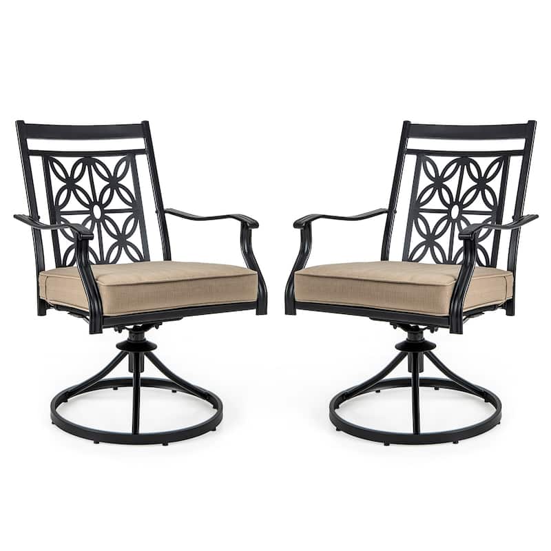Gymax Patio Metal Swivel Chairs Set of 4 Fabric Bistro Rocker Chairs