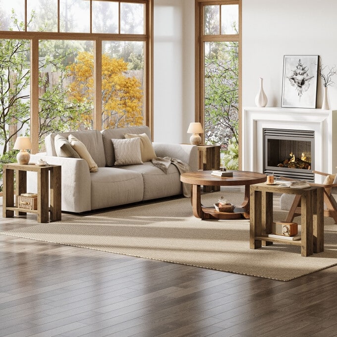 23.62'' Wooden End Table, Rustic Bed Side Table, 2-Tier Nightstand - 1PC