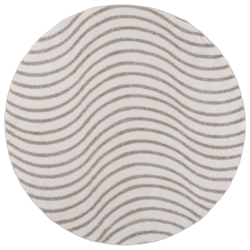 SAFAVIEH Wave Lidewij Modern Rug - 6'7" Round - Ivory/Beige