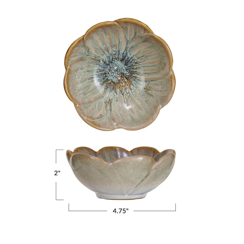 Stoneware Flower Bowl with Reactive Glaze - 4.9"L x 4.9"W x 1.9"H