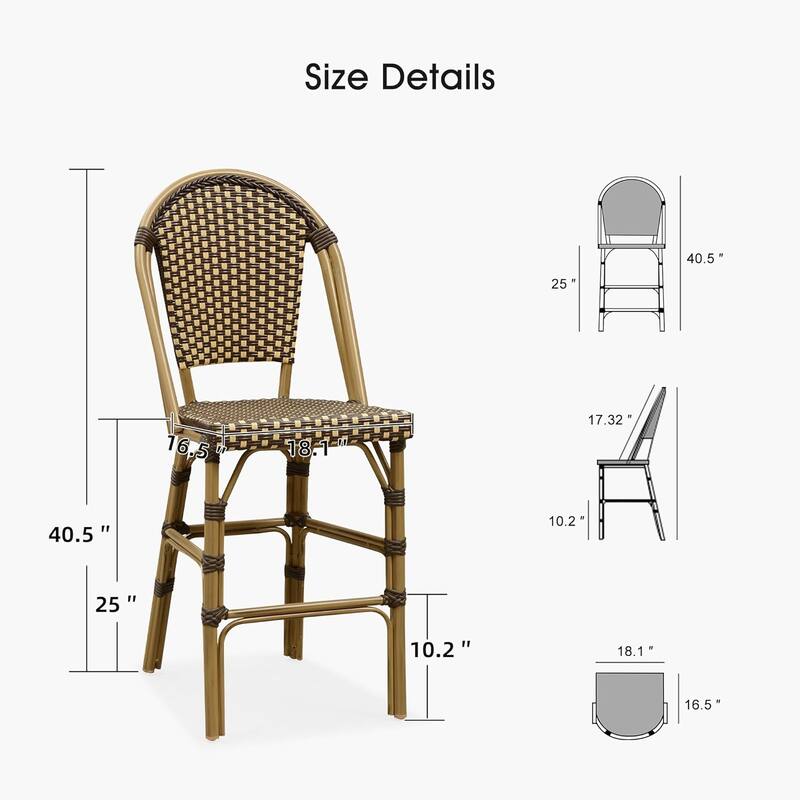 PURPLE LEAF White Print Finish Patio Bar Chairs with Back Rattan Bar Chairs French Bistro Set for Kitchen Outdoor Counter Stool