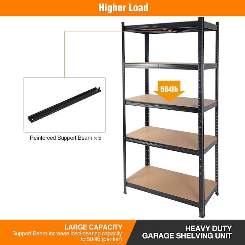 5-Tier 2000LBS Capacity Heavy Duty Garage Storage Shelves with Adjustable Height - 71 "H x 35.5 "W x 15.8" D