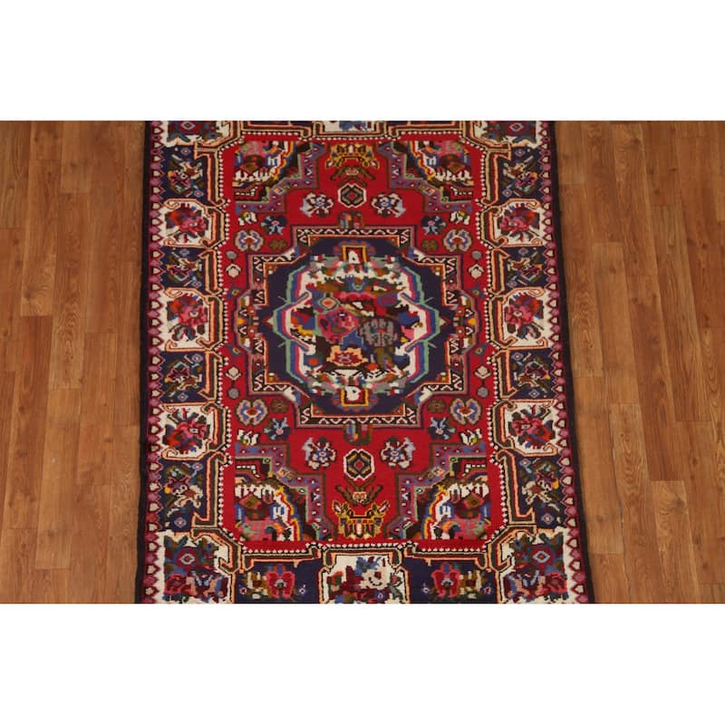 Hand Knotted Oriental 100% Wool Carpet Traditional Medallion Red Bakhtiari Area Rug - 4' 10'' X 3' 8''