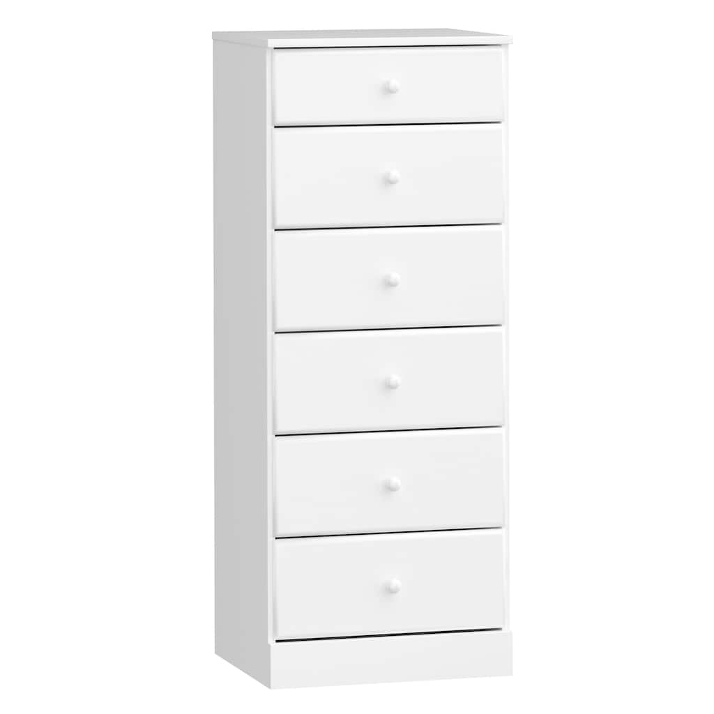 Prepac Astrid Tall White Dresser 16 in D x 20 in W x 52 in H 6-Drawer Chest for Bedroom