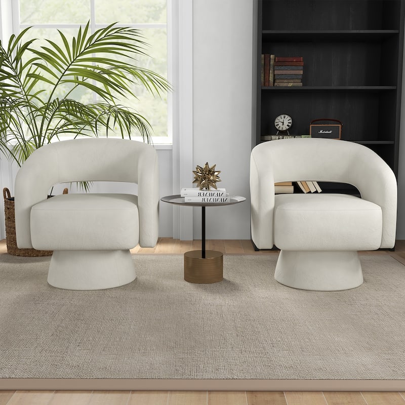 360 Degree Swivel Barrel Upholstered Modern Armchair - 2pcsbeige