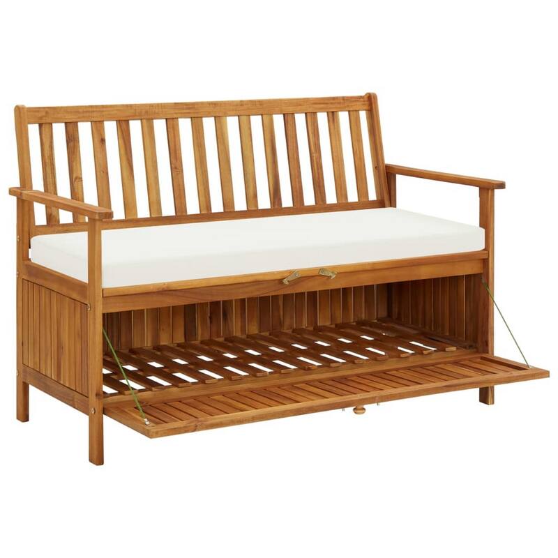 Reja Outdoor Storage Bench, 47 Inch Brown Solid Acacia Wood, White