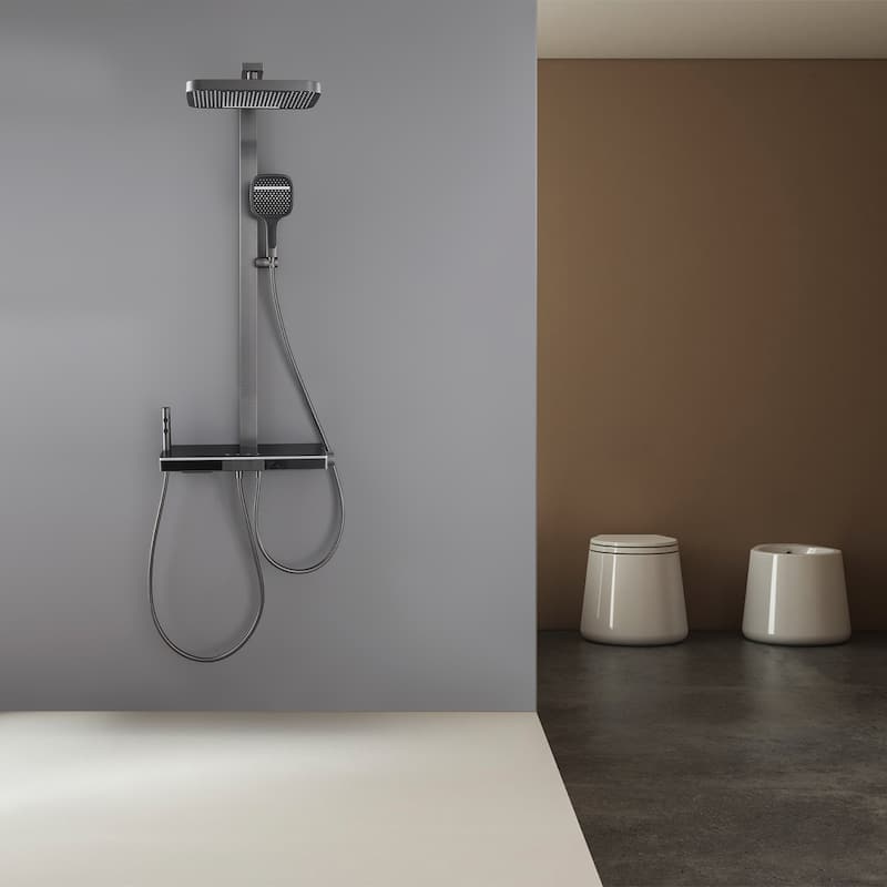 14.17" Digital Display Thermostatic Shower System with Rough in-Valve, Rainfall Shower Faucets