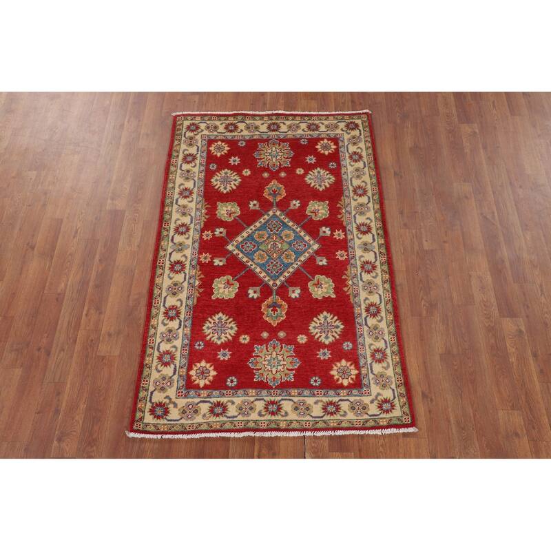 Traditional Red Kazak Accent Rug Handmade Wool Carpet - 3'2" x 4'11"