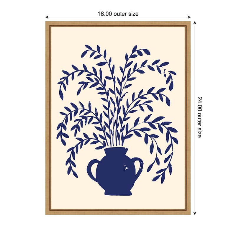 Kate and Laurel Blue Botanical Vase Aurelia 009 by Vicky Yorke Framed Canvas Wall Art Print
