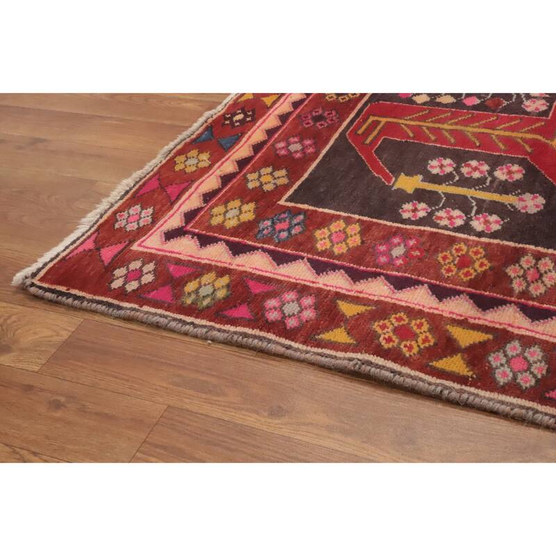Hand Knotted Oriental 100% Wool Carpet Traditional Geometric Red Ardebil Runner Rug - 9' 8'' X 4' 0''
