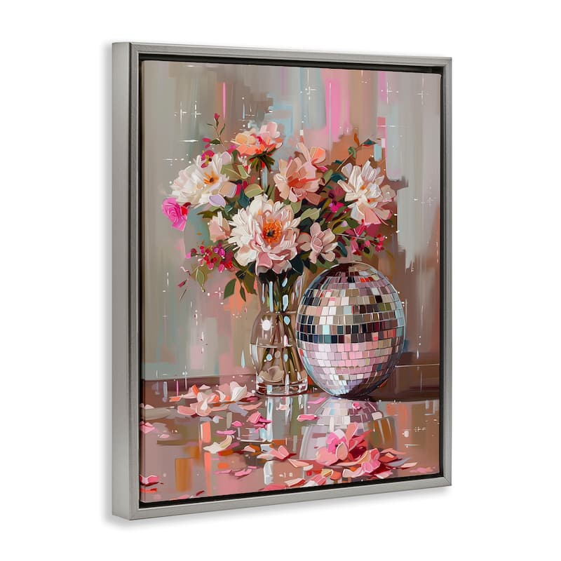 Stupell Disco Ball & Flowers Still Life Framed Floater Canvas Wall Art Design By Arlington Prints