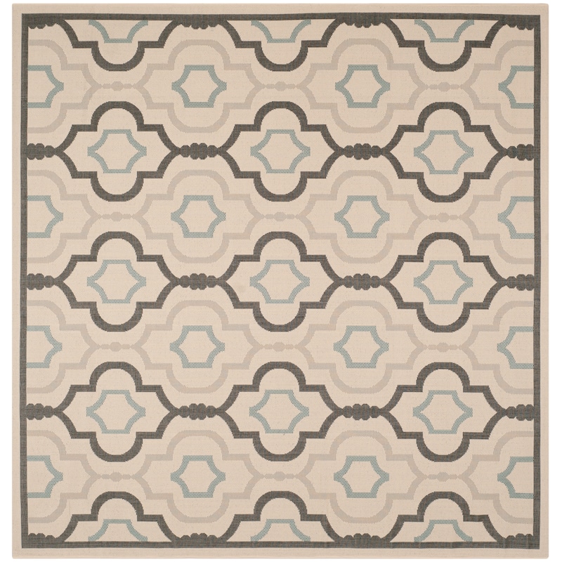 SAFAVIEH Courtyard Oyvor Indoor/ Outdoor Waterproof Patio Backyard Rug - 7'10" Square - Ivory/Black