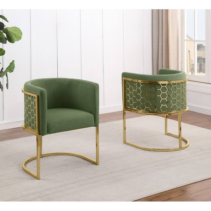 Best Quality Furniture 19" Teddy Fabric Gold Chrome Iron Frame Set of 2. - N/A