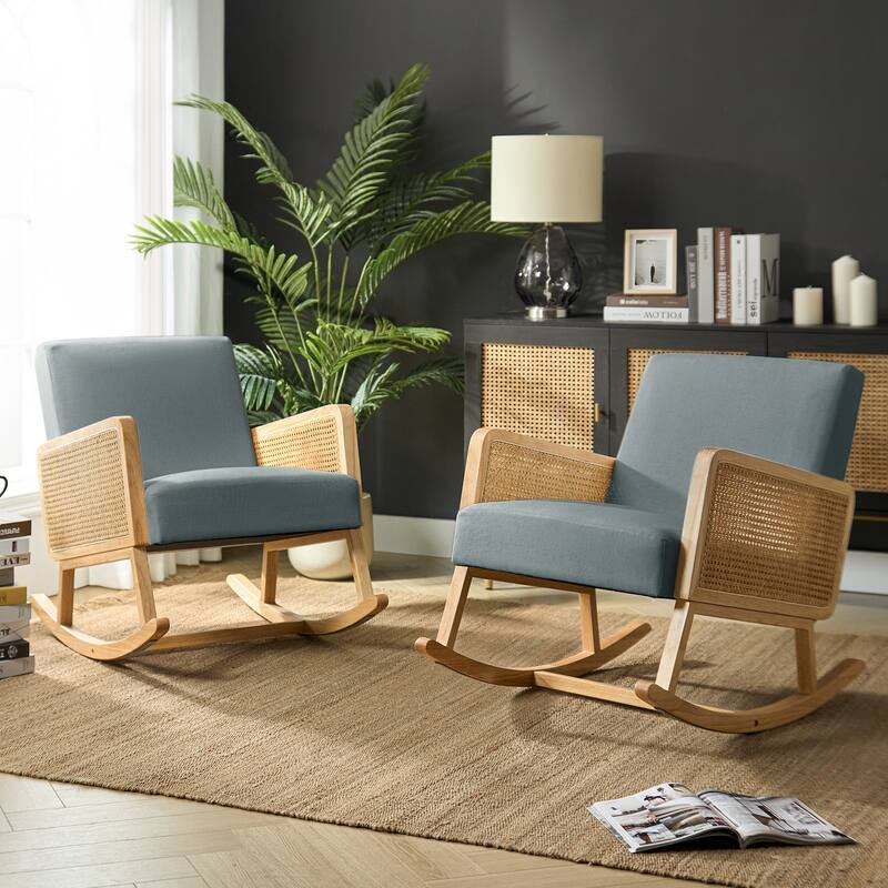Venezia Upholstery Comfy Rocking Chair with Rattan Arms Set of 2