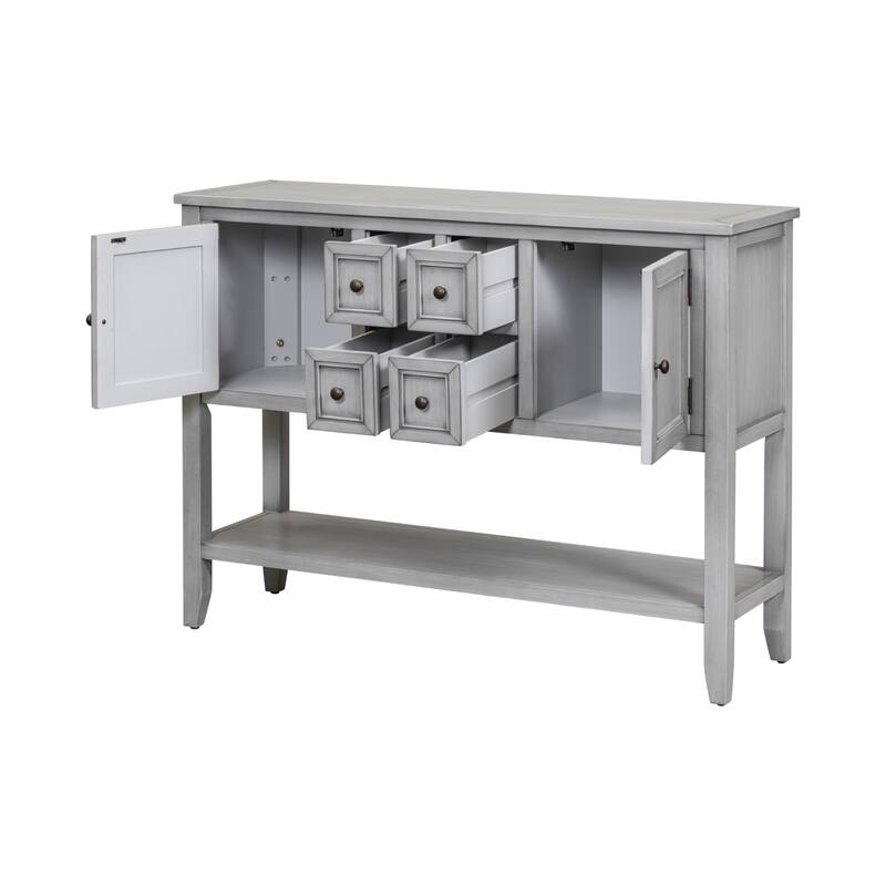 Storage Vintage Console Table with Four Small Drawers and Bottom Shelf for Living Rooms, Entrances and Kitchens