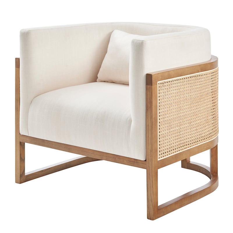 NPD Furniture Velma Linen Accent Arm Chair with Rattan