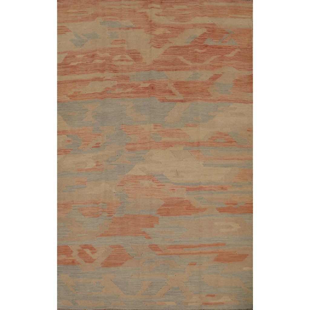Hand Woven Oriental 100% Wool Carpet Southwestern Modern Oranges & Rust Kilim Area Rug - 6' 8'' X 4' 10''